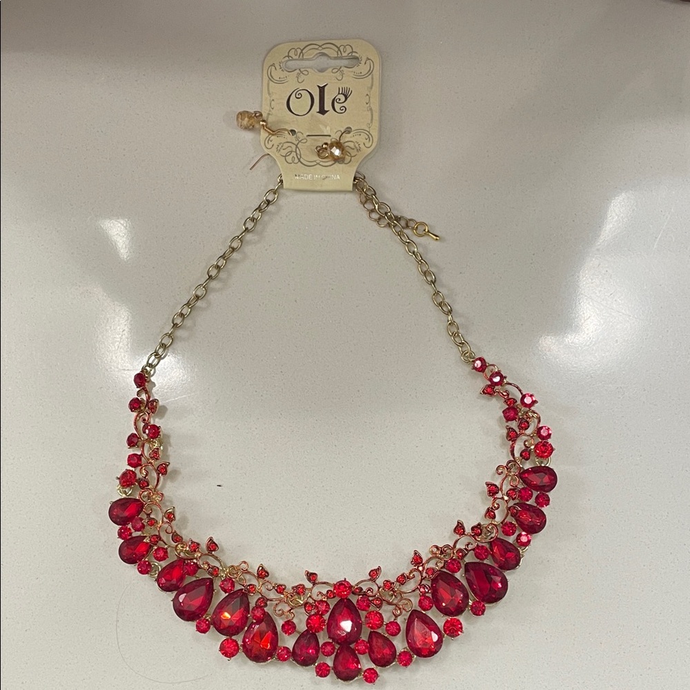 Red and Gold Statement Necklace